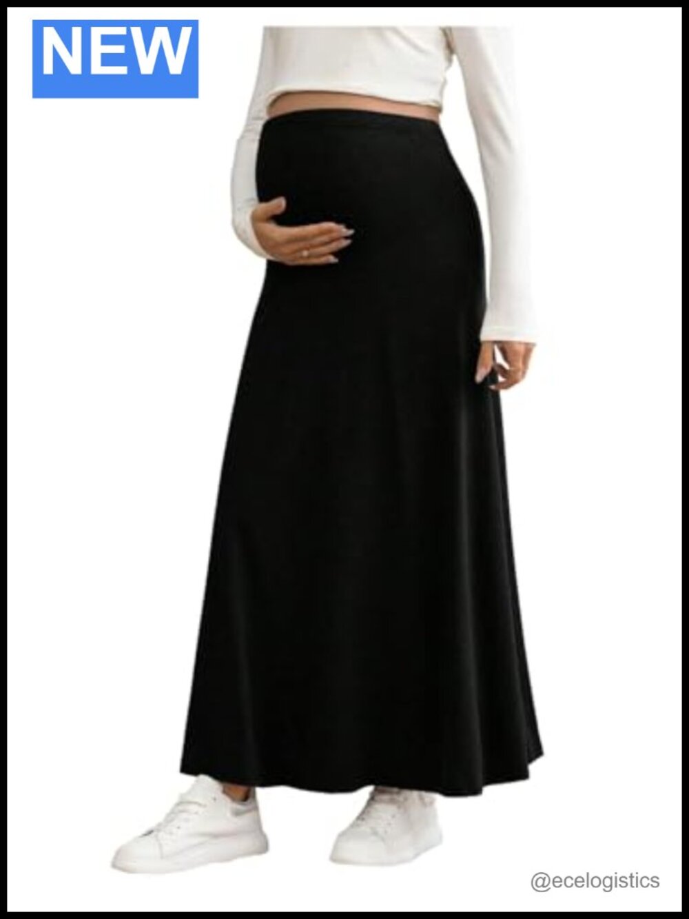 Maternity High Waisted Maxi Skirt Ruffle Flared Long Pregnancy Empire Waist